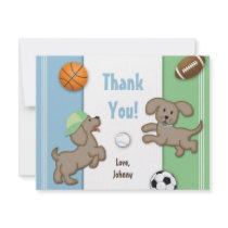Cute Blue and Green Sporty Puppy Note Card Invitation