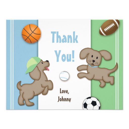 Cute Blue and Green Sporty Puppy Note Card Invitation