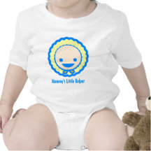 Cute blue and yellow baby in a bonnet tee shirt