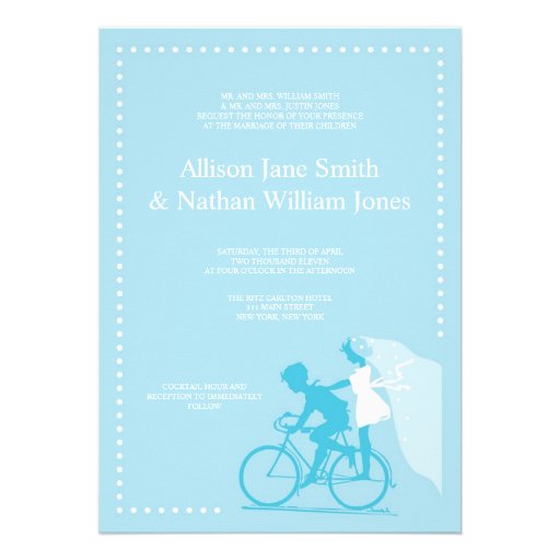 CUTE Blue Bicycle Couple Wedding Invitation