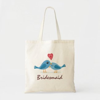 Cute blue bird couple love cartoon bridesmaid bag