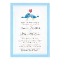 Cute blue bird couple with heart wedding shower invitations