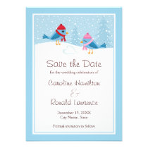 Cute blue birds winter wedding save the date announcements