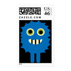 Cute Blue Black Monster Postage Stamps