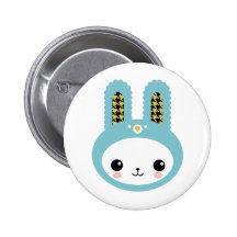 Cute Blue Bunny Head Pinback Button