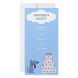 Cute Blue Cartoon Dog &amp; Birthday Cake Invitations Photo Greeting Card