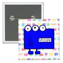 Cute Blue Cartoon Monster Button