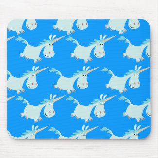 Cute Blue Cartoon Unicorn Herd!! mousepad mousepad