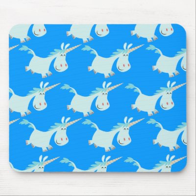 Cute Blue Cartoon Unicorn Herd!! mousepad by Lioness_Graphics