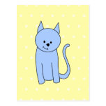 Cute Blue Cat Cartoon Post Card