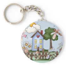 Cute Blue Country House in the Sunshine Key Chain
