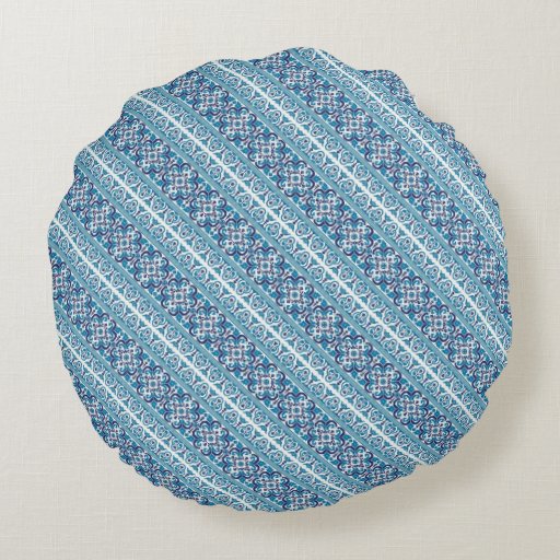 Cute blue decorative ukrainian patterns design round pillow Zazzle