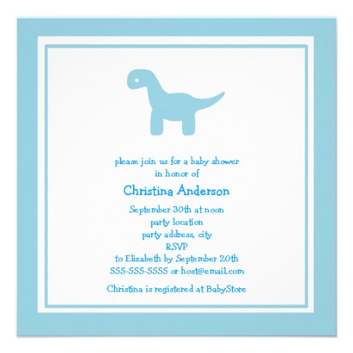 Cute Blue Dinosaur Baby Shower Invitation
