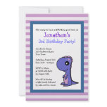 Cute Blue Dinosaur w/ Stripes Birthday Invite 5x7