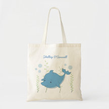Cute Blue Dolphin School Book Library Canvas Bag