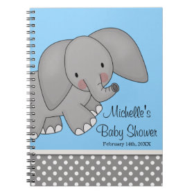 Cute Blue Elephant Baby Shower Guest Book Spiral Note Books