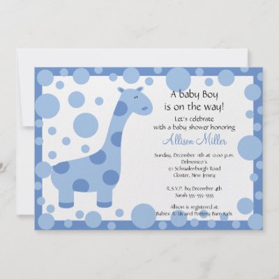 Adorable Baby Shower Invitations on Adorable Boy Baby Shower Invitation Featuring A Light Blue Giraffe