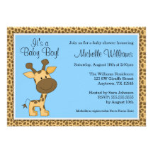 Cute Blue Giraffe Boy Baby Shower Personalized Invitation