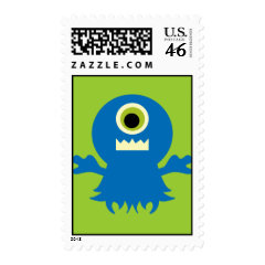 Cute Blue Green Monster Postage Stamps