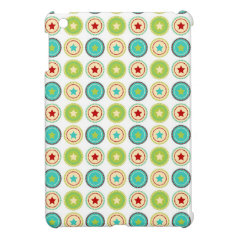 Cute Blue Green Stars inside Circles Pattern Print Case For The iPad Mini