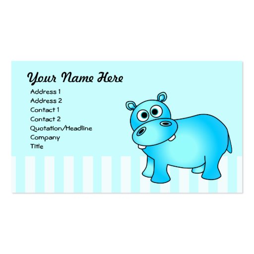 Cute Blue Hippo Business Card (front side)