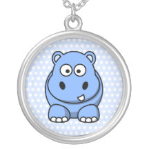 Cute Blue Hippo Personalized Necklace