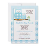 Cute Blue Hoot Owls 5x7 Baby Shower Dot Invite