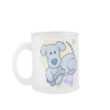 Cute Blue Kawaii Dog Glass Mug by MenagerieMayhem Cute Blue Kawaii Dog Glass Mug