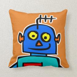 Cute Blue Kids Robot Orange Throw Pillow Cushion
