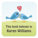 Cute blue love birds bookplate stickers/book label