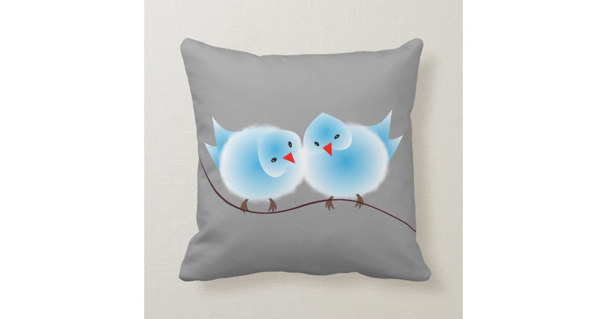 Cute Blue Love Birds On Branch Throw Pillow Zazzle