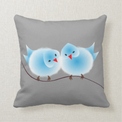 Cute Blue Love Birds On Branch Throw Pillows
