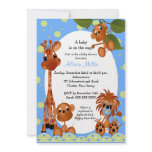 Cute Blue Monkey & Pals Boy Baby Shower invitations