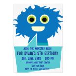 Cute Blue Monster Birthday Invitations Kids Party