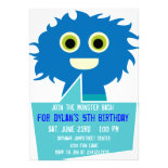 Cute Blue Monster Birthday Invitations Kids Party