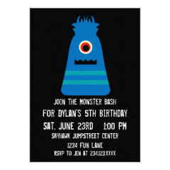 Cute Blue Monster Birthday Party Invitations