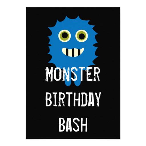 Cute Blue Monster Birthday Party Invitations