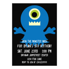 Cute Blue Monster Birthday Party Invitations