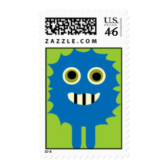 Cute Blue Monster Birthday Party Postage Stamps