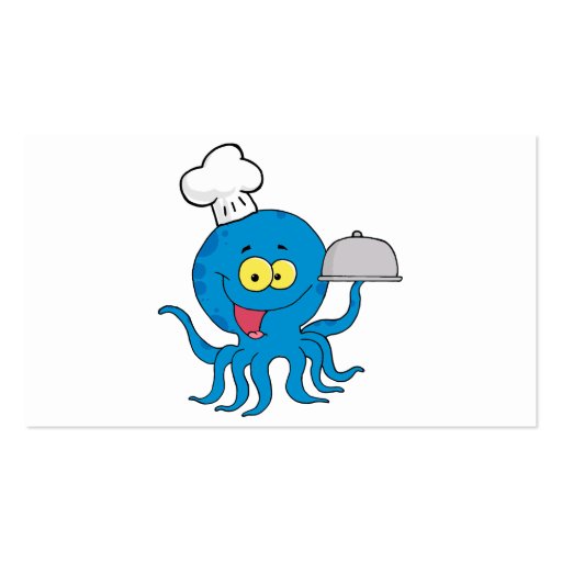cute blue octopus chef with serving platter business card templates (back side)