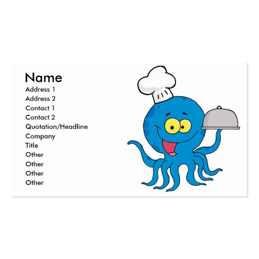 cute blue octopus chef with serving platter business card templates