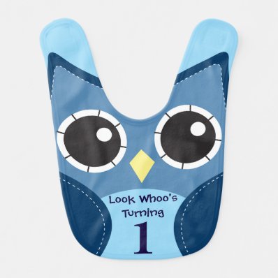 Cute Blue Owl 1st Birthday Baby Bib