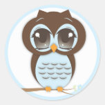 Cute Blue Owl Baby Shower for a Boy Sticker