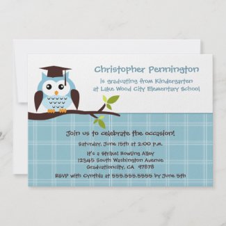 Cute blue owl elementary boy's graduation party invitation