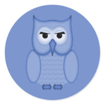 Cute Blue Owl Round Stickers