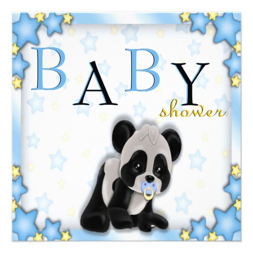 Cute Blue Panda Bear Baby Shower Invite