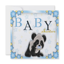 Cute Blue Panda Bear Baby Shower Invite