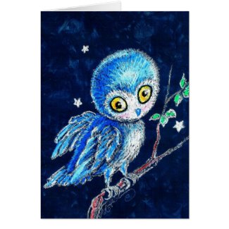 Cute Blue Pastel Owl Card