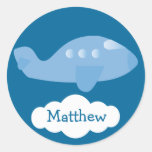 Cute Blue Personalized Plane & Cloud Stickers
