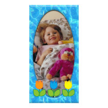Cute blue photo frame with flower - Photo Card photo cards